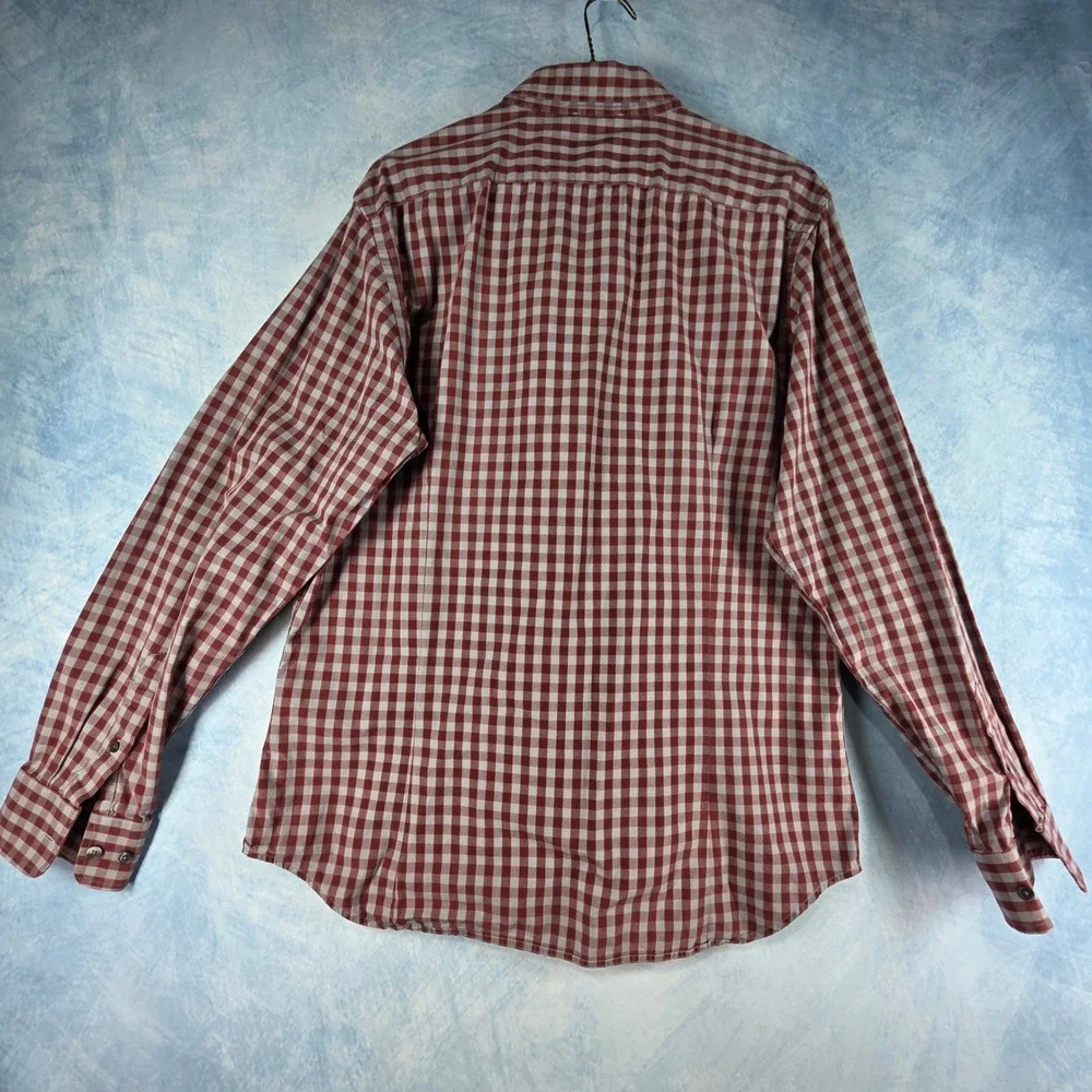Banana Republic Soft Wash Tailored Slim Fit Gingham Shirt Mens L Red Grey Cotton